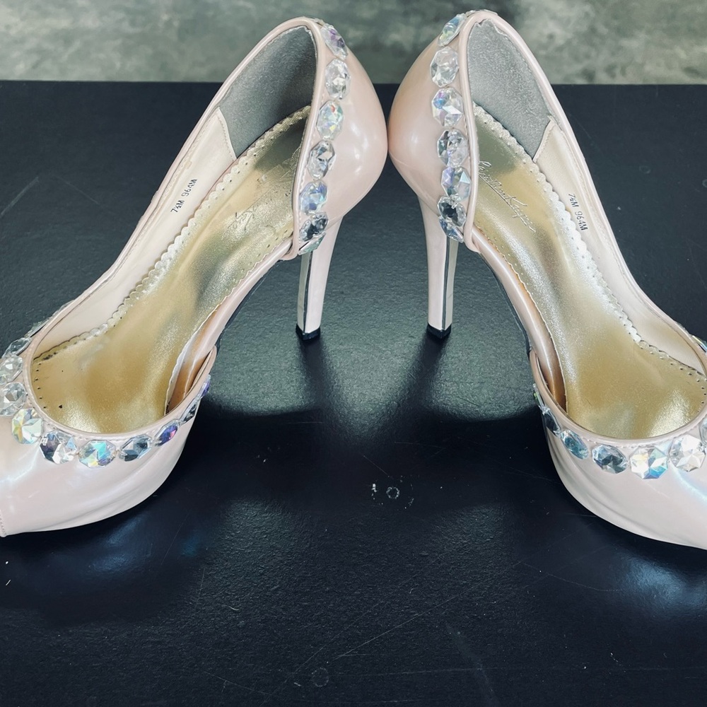 Johnathan Kayne Cream Peep-Toe Heels with Crystal Embellishments - Picture 7 of 8